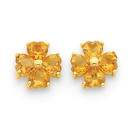 14k Heart-shaped Citrine Flower Post Earrings 14k Heart-shaped Citrine Flower Post Earrings