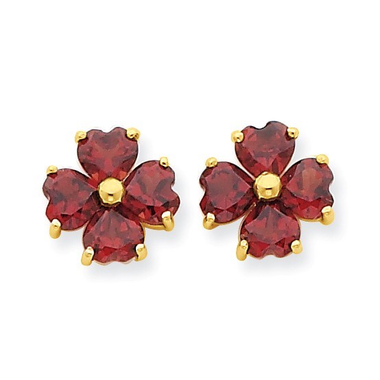 14k Heart-shaped Garnet Flower Post Earrings 14k Heart-shaped Garnet Flower Post Earrings