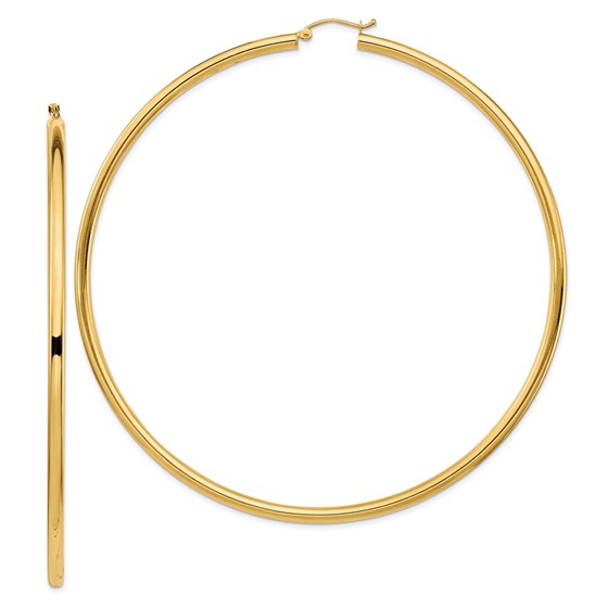 14k Lightweight 3mm Polished Hoop Earrings - 90 mm 14k Lightweight 3mm Polished Hoop Earrings - 90 mm
