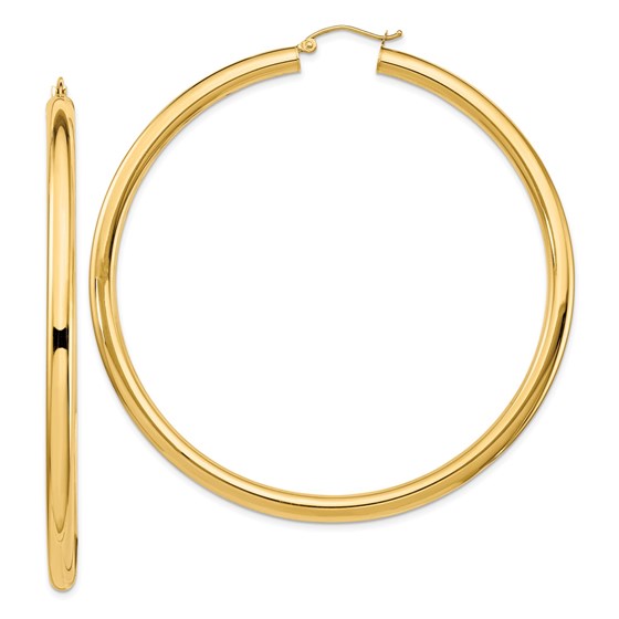 14k Lightweight 4mm Polished Hoop Earrings - 72 mm 14k Lightweight 4mm Polished Hoop Earrings - 72 mm