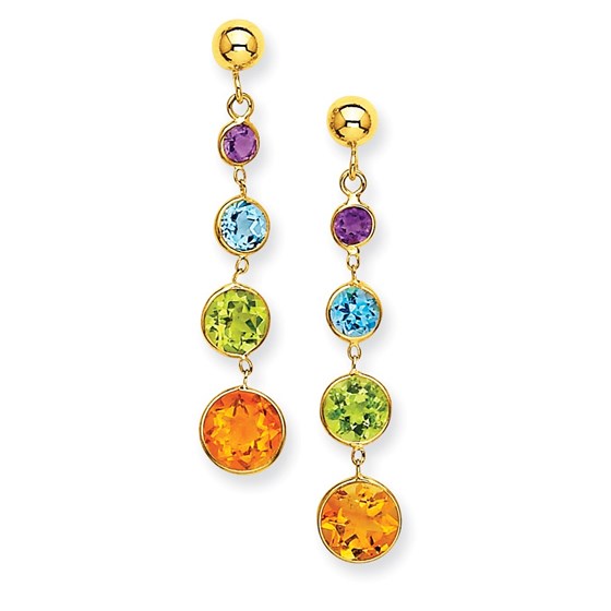 14k Muti-Gemstone Dangle Post Earrings 14k Muti-Gemstone Dangle Post Earrings