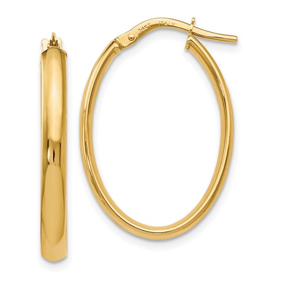 14K Oval Hoop Earrings - 26 mm