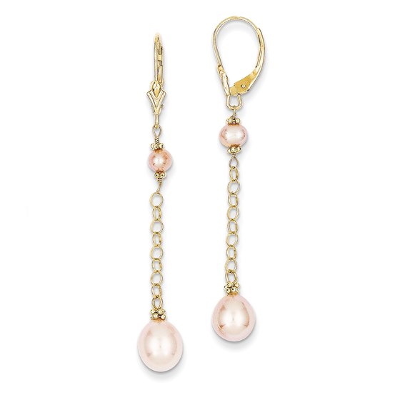 14k Pink Cultured Pearl Leverback Earrings 14k Pink Cultured Pearl Leverback Earrings