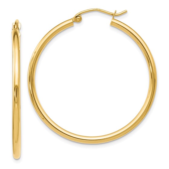 14K Polished 2mm Hoop Earrings - 35 mm 14K Polished 2mm Hoop Earrings - 35 mm