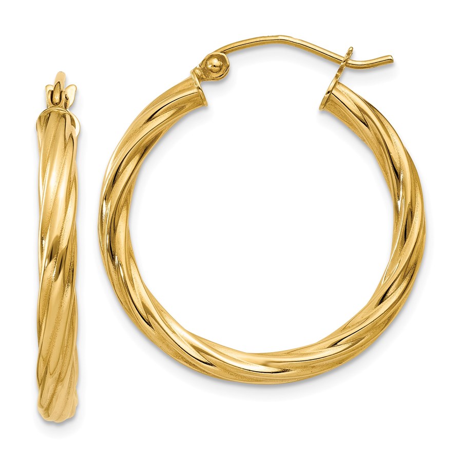 14k Polished 3.25 mm Twisted Hoop Earrings