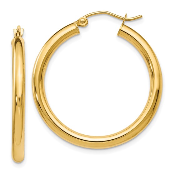 14K Polished 3mm Hoop Earrings - 31 mm