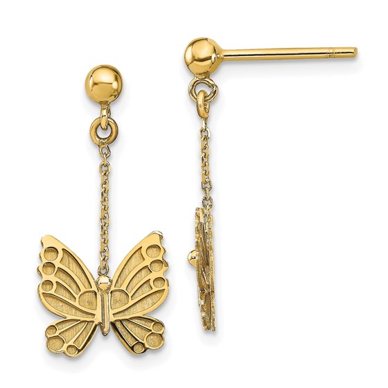 14K Polished and Brushed Butterfly Earrings - 23.1 mm