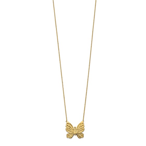 14K Polished and Brushed Butterfly w/ 2in ext Necklace - 17 in.