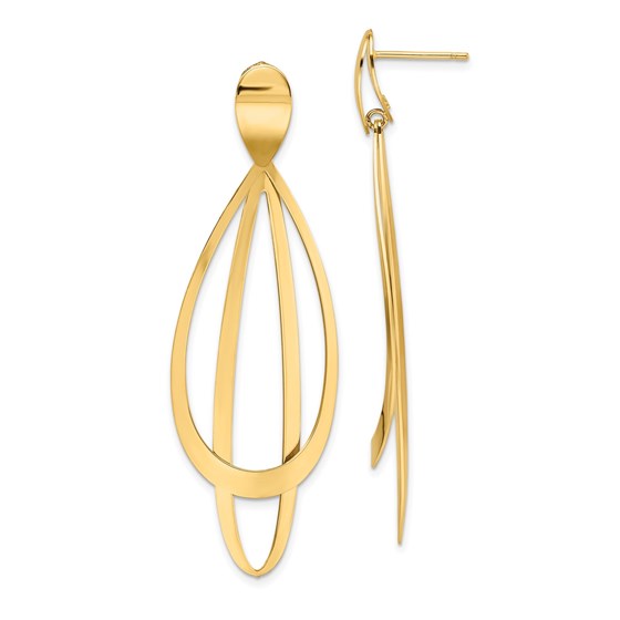 14K Polished and Brushed Post Dangle Earrings - 60 mm 14K Polished and Brushed Post Dangle Earrings - 60 mm