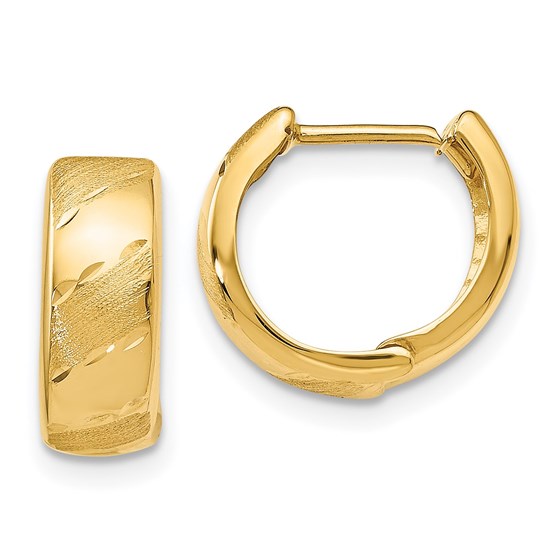 14K Polished and Satin Hinged Hoop Earrings - 12 mm 14K Polished and Satin Hinged Hoop Earrings - 12 mm
