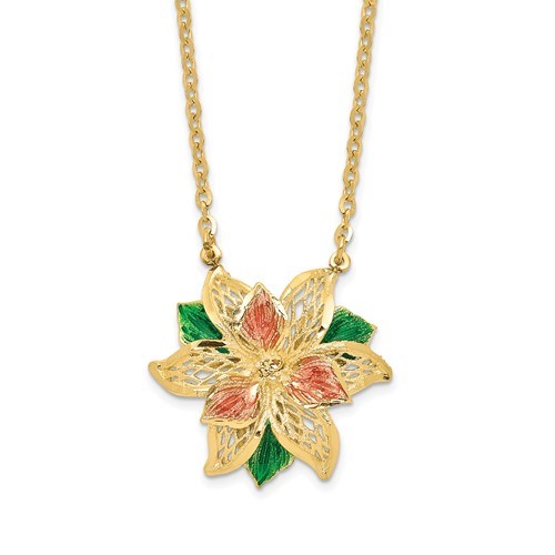 14K Polished and Textured Enameled Flower Necklace - 18.25 in. 14K Polished and Textured Enameled Flower Necklace - 18.25 in.