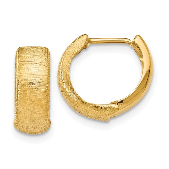 14K Polished and Textured Hinged Hoop Earrings - 14 mm 14K Polished and Textured Hinged Hoop Earrings - 14 mm