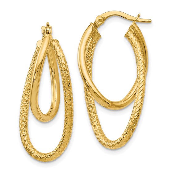 14K Polished and Textured Hinged Hoop Earrings - 28 mm 14K Polished and Textured Hinged Hoop Earrings - 28 mm