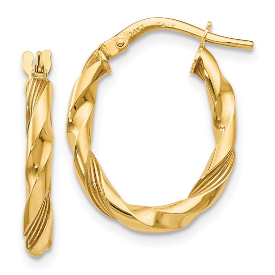 14K Polished and Textured Hoop Earrings - 20 mm 14K Polished and Textured Hoop Earrings - 20 mm