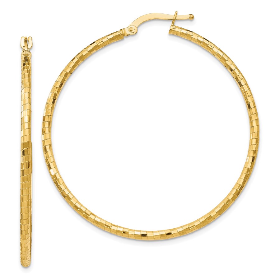 14K Polished and Textured Hoop Earrings - 45 mm