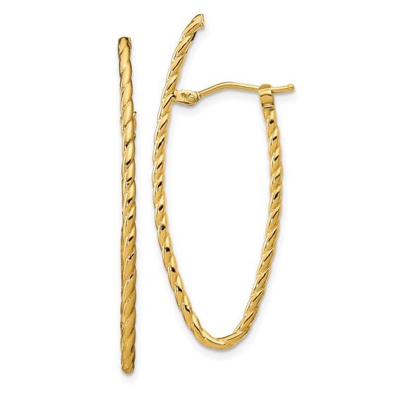 14K Polished and Textured Oval Hoop Earrings - 41.25 mm 14K Polished and Textured Oval Hoop Earrings - 41.25 mm