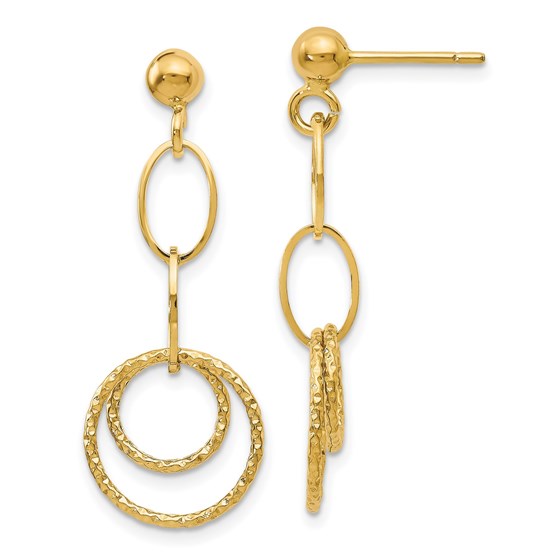 14K Polished and Textured Post Dangle Earrings - 30 mm 14K Polished and Textured Post Dangle Earrings - 30 mm