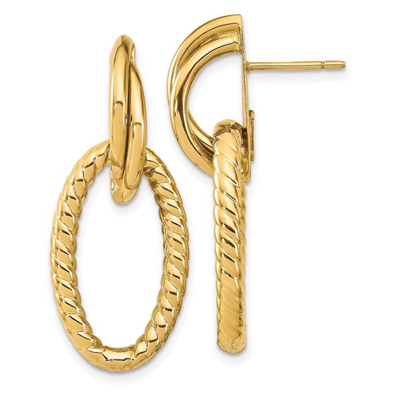 14K Polished and Textured Post Dangle Earrings - 34.8 mm 14K Polished and Textured Post Dangle Earrings - 34.8 mm
