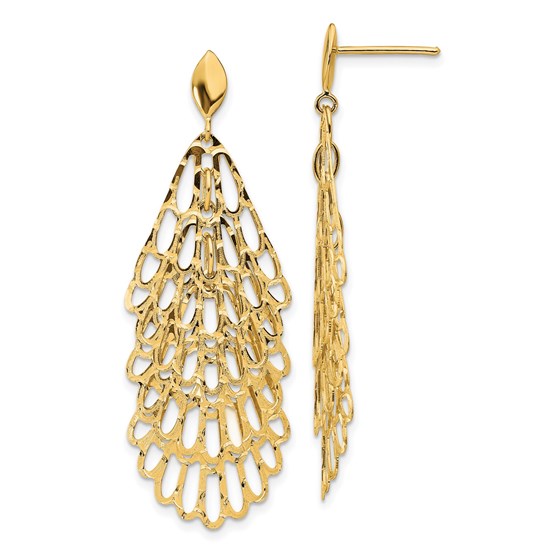 14K Polished and Textured Post Dangle Earrings - 51.4 mm 14K Polished and Textured Post Dangle Earrings - 51.4 mm