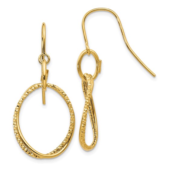 14K Polished and Textured Shepherd Hook Earrings - 30 mm 14K Polished and Textured Shepherd Hook Earrings - 30 mm