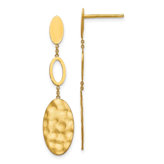 14K Polished Brushed and Textured Post Dangle Earrings - 38 mm 14K Polished Brushed and Textured Post Dangle Earrings - 38 mm