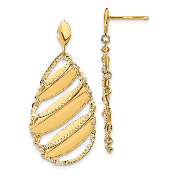 14K Polished Brushed Post Dangle Earrings - 39.5 mm 14K Polished Brushed Post Dangle Earrings - 39.5 mm
