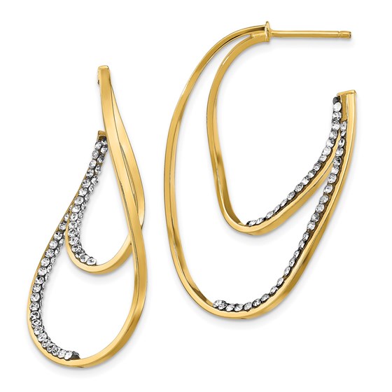 14K Polished Crystal By Swarovski J-Hoop Earrings - 39.48 mm 14K Polished Crystal By Swarovski J-Hoop Earrings - 39.48 mm