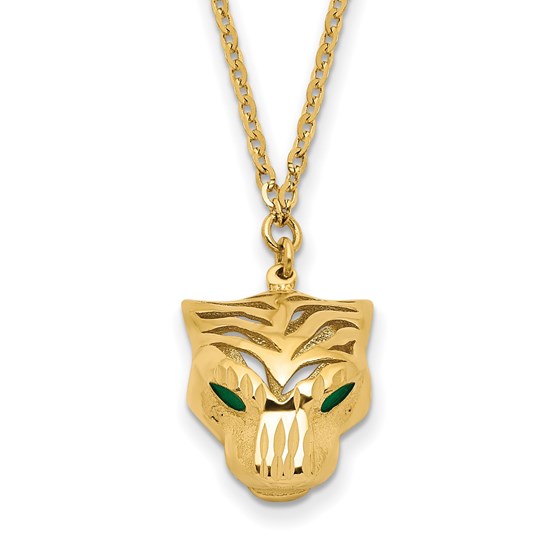 14K Polished D/C Green Enamel Tiger Necklace - 18 in. 14K Polished D/C Green Enamel Tiger Necklace - 18 in.