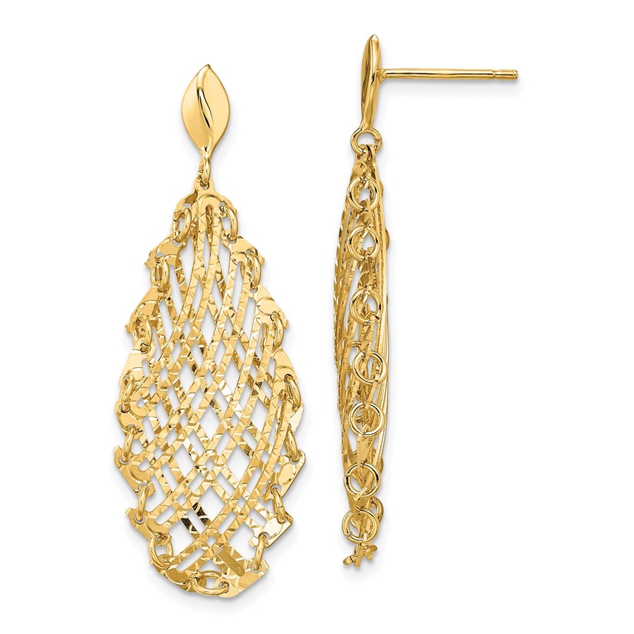 14K Polished D/C Post Dangle Earrings - 42.5 mm