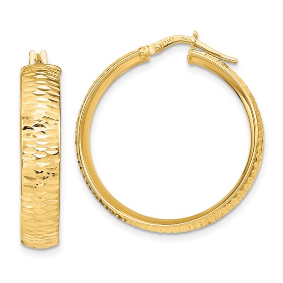 14K Polished D/C Round Hoops - 31.02 mm