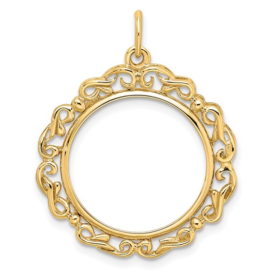 14K Polished Double Scroll 17.8 mm Prong Coin Bezel 14K Polished Double Scroll 17.8 mm Prong Coin Bezel