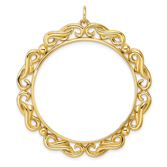 14K Polished Double Scroll 34.2 mm Prong Coin Bezel 14K Polished Double Scroll 34.2 mm Prong Coin Bezel