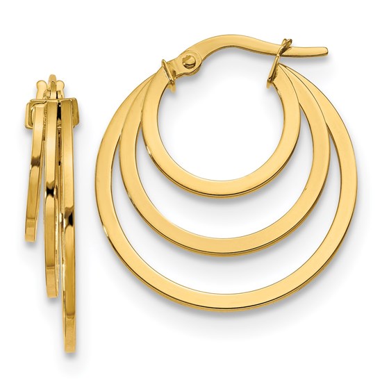 14K Polished Fancy 3 Hoop Earrings - 23.5 mm 14K Polished Fancy 3 Hoop Earrings - 23.5 mm