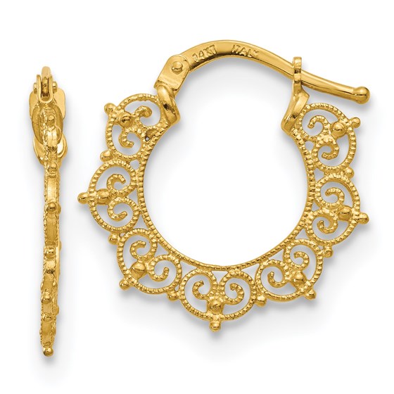 14K Polished Fancy Pattern Hoop Earrings - 19 mm 14K Polished Fancy Pattern Hoop Earrings - 19 mm