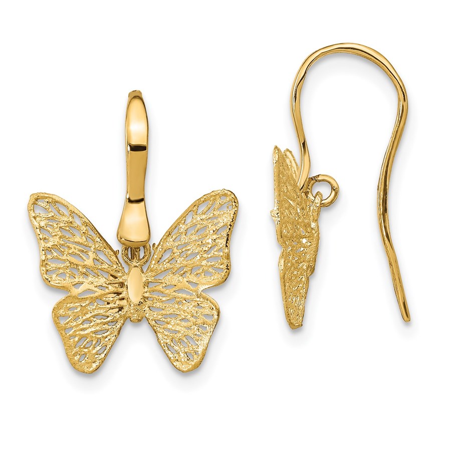 14K Polished Filigree Butterfly Earrings - 19.1 mm