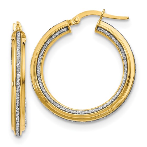 14K Polished Glimmer Infused Textured Hoop Earrings - 29 mm 14K Polished Glimmer Infused Textured Hoop Earrings - 29 mm