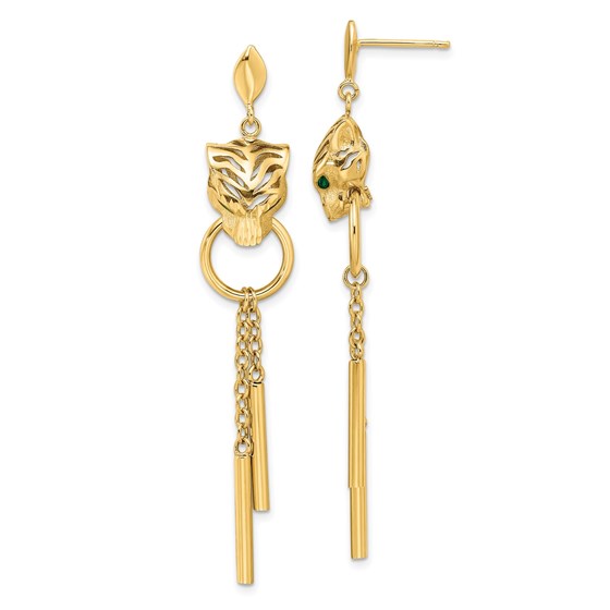 14K Polished Green Enamel Tiger Post Dangle Earrings - 64 mm 14K Polished Green Enamel Tiger Post Dangle Earrings - 64 mm
