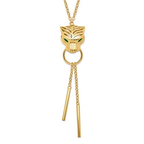 14K Polished Green Enamel Tiger Y-drop Necklace - 18.25 in.