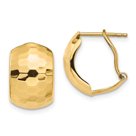 14K Polished Hammered Omega Back Earrings - 14.7 mm 14K Polished Hammered Omega Back Earrings - 14.7 mm