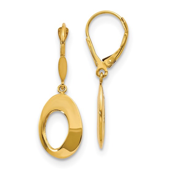 14K Polished Hollow Circles Leverback Earrings - 32 mm 14K Polished Hollow Circles Leverback Earrings - 32 mm