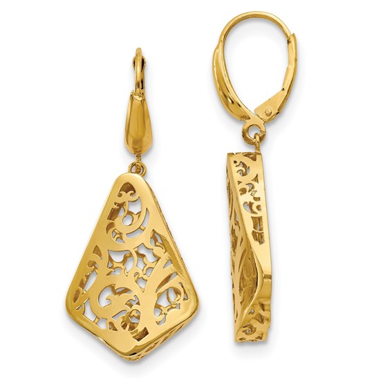 14K Polished Hollow Fancy Leverback Earrings - 41 mm 14K Polished Hollow Fancy Leverback Earrings - 41 mm