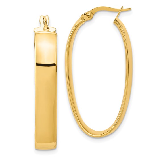 14K Polished Oval Hoop Earrings - 35 mm 14K Polished Oval Hoop Earrings - 35 mm