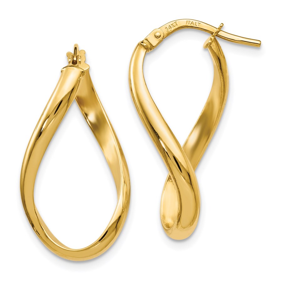 14K Polished Oval Twisted Hoop Earrings - 24 mm