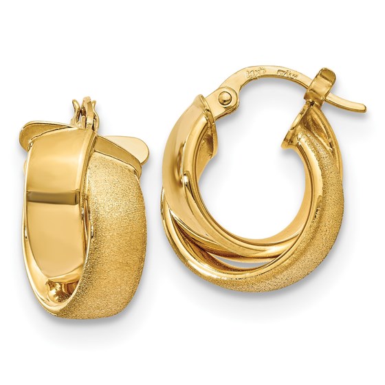 14K Polished & Satin Hoop Earrings - 17.5 mm 14K Polished & Satin Hoop Earrings - 17.5 mm