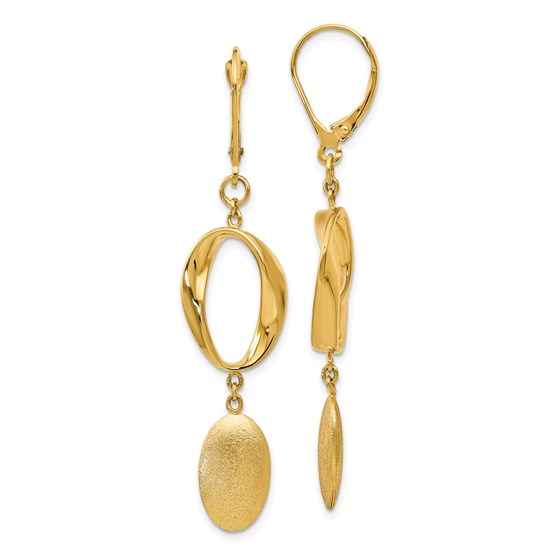 14K Polished Scratch-finish Leverback Earrings - 55 mm 14K Polished Scratch-finish Leverback Earrings - 55 mm