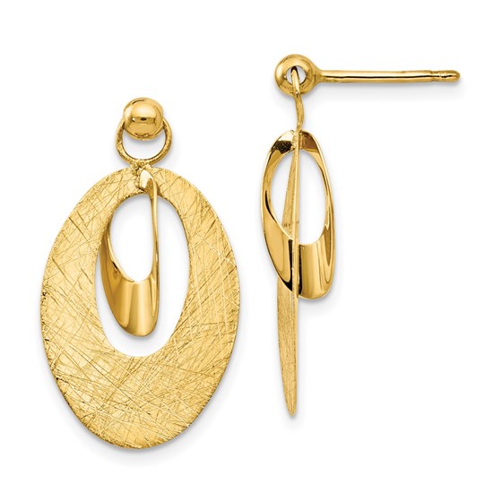 14K Polished & Scratch Finish Oval Post Earrings - 24 mm
