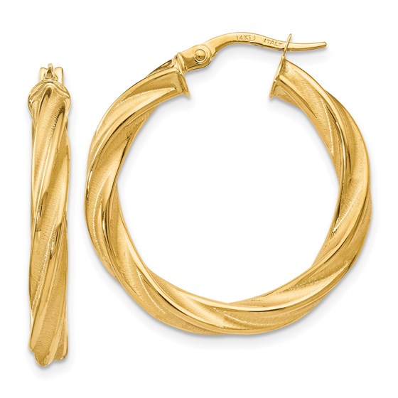 14K Polished Scratch-finish Twisted Hoop Earrings - 28 mm 14K Polished Scratch-finish Twisted Hoop Earrings - 28 mm