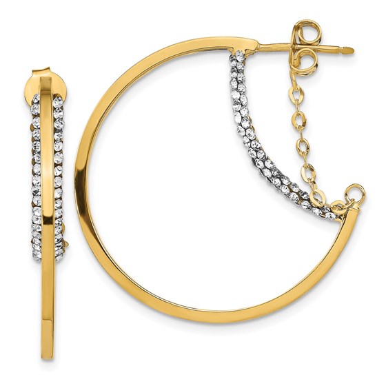14K Polished Swarovski Crystal Hoop with Chain Earrings - 32.5 mm 14K Polished Swarovski Crystal Hoop with Chain Earrings - 32.5 mm