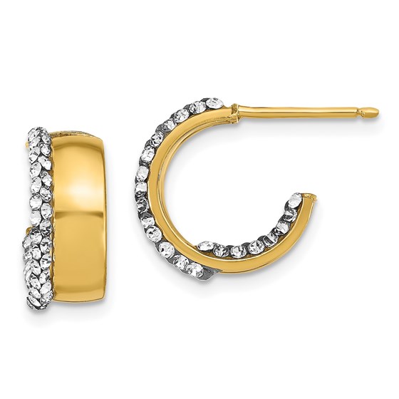 14K Polished Swarovski Crystal Small J-Hoop Earrings - 14.23 mm 14K Polished Swarovski Crystal Small J-Hoop Earrings - 14.23 mm