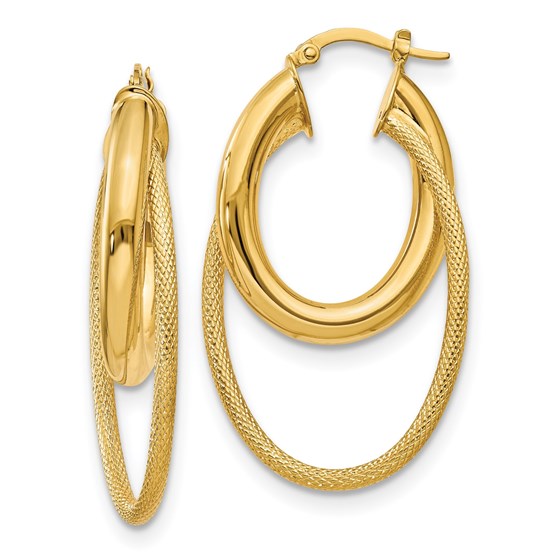 14K Polished & Textured Fancy Hoop Earrings - 43 mm 14K Polished & Textured Fancy Hoop Earrings - 43 mm